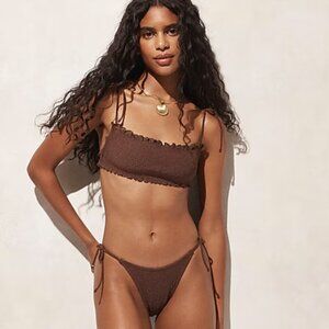 J. Crew Smocked Bikini Swimsuit Brown Dark Fudge